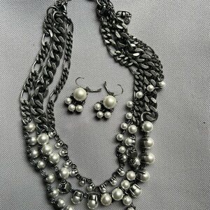 CAbi Silver and Pearl Necklace Set